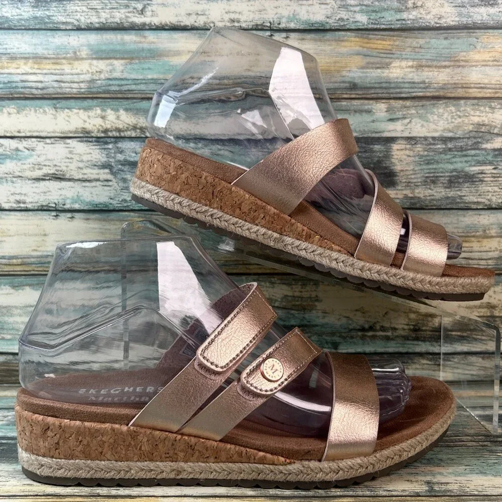 Skechers Martha Stewart Slide Sandal Size 6.5 Rose Gold Wedge Adjustable Comfort